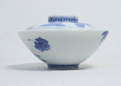 大正～昭和戦前染付紅葉図蓋茶碗