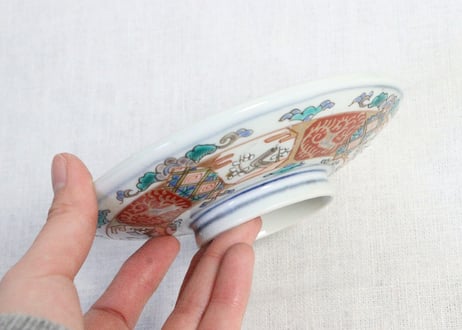 明治前期色絵四方に梅図蒸茶碗