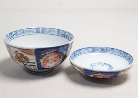 大正～昭和戦前ゴム判色絵菊図蓋茶碗