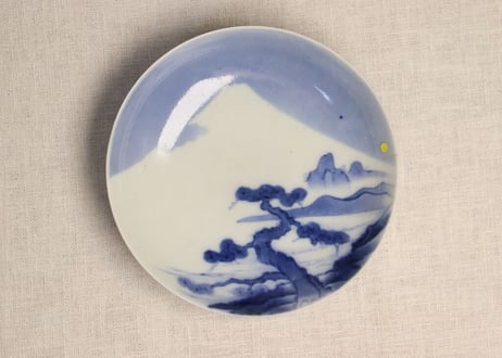 明治前期鍋島焼染付富士図5寸皿 小ニュウ