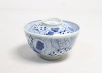 江戸幕末染付丸文散らし図蓋茶碗①