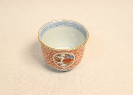 江戸幕末色絵牡丹と渦巻図向付5客組