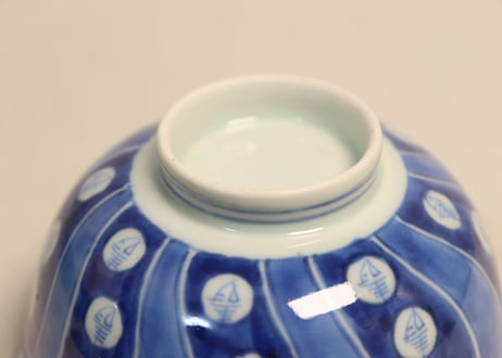江戸幕末染付捻子に寿文字図蓋茶碗