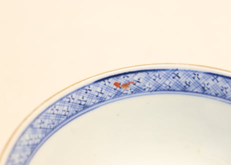 明治前期色絵芦に鳥と牡丹図通り物飯茶碗