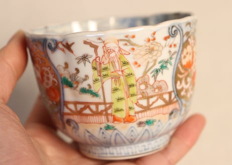 明治前期色絵松竹梅に人物図通り物向付