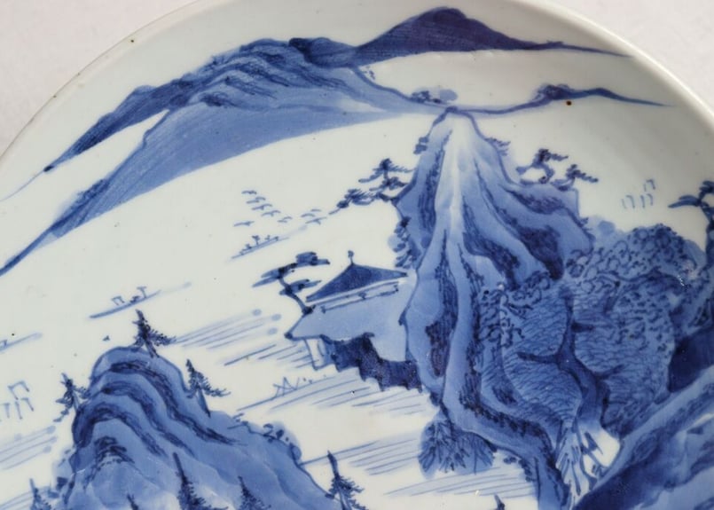 時代　染付山水紋蓋物　送料込み0410 時代染付山水紋蓋物送料込み0410