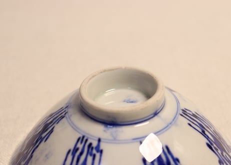 大正～昭和戦前縦縞図蓋なし茶碗　少甘手
