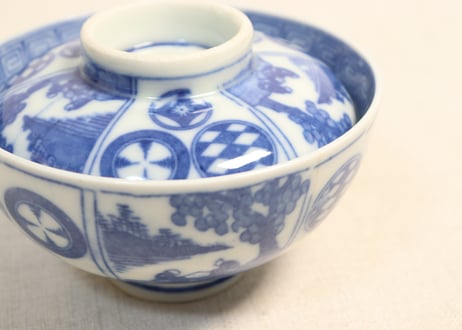 明治後期~大正銅判丸文に人物図飯茶碗
