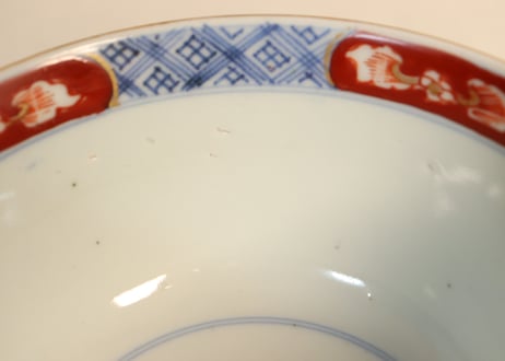 明治前期色絵四方に龍と鳳凰図通り物飯茶碗