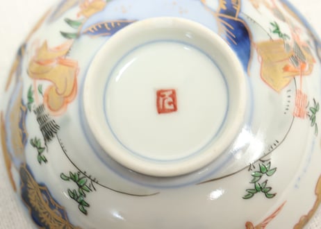 明治前期色絵高砂図通り物飯茶碗