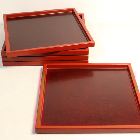 総布張り内溜め外朱角盆5客組 紙箱入り