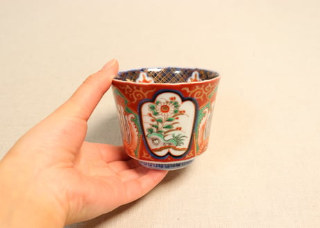 明治前期色絵菊と牡丹図端反り向付