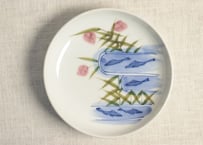 明治後期～大正染付鮎と芦図小皿