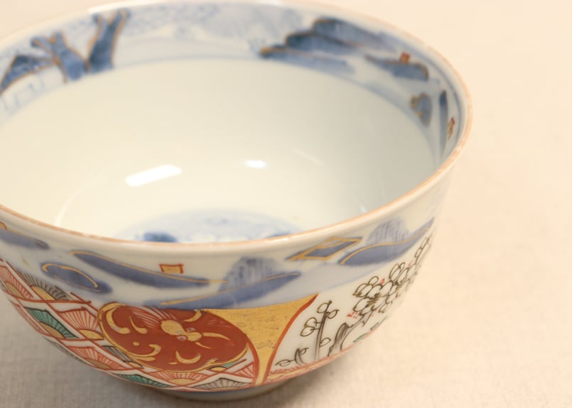 明治前期色絵柴垣に梅と龍図通り物飯茶碗 | 吉祥寺PukuPuku