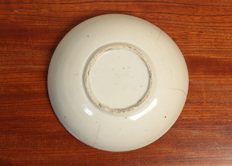 お値下げ古染付扇皿 江戸中期くらわんか染付扇面と菖蒲図6寸浅鉢 ホツ,ニュウ