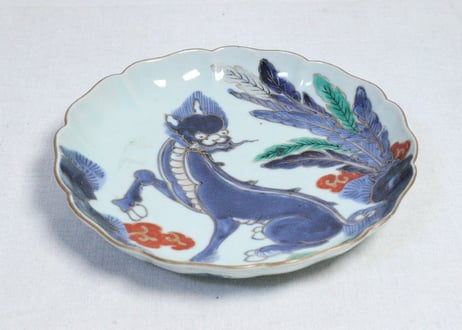 江戸中期色絵芭蕉に獅子図７寸皿　５客組