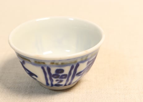 明治前期染付三方に文字図煎茶碗