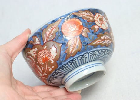 明治前期色絵ダミ埋め牡丹図蒸茶碗