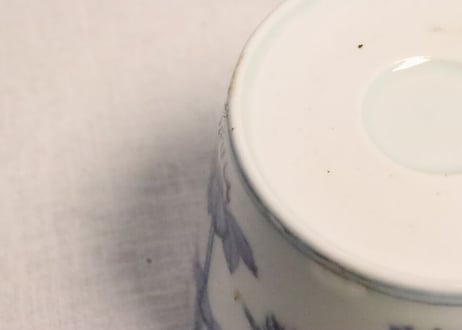 江戸後期染付竹,桐,鳳凰図猪口(大ぶり) ニュウ,ノミホツ