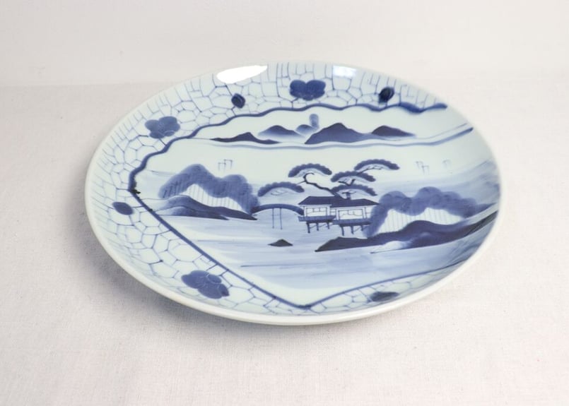 江戸幕末染付氷裂文に山水図大皿 | 吉祥寺PukuPuku