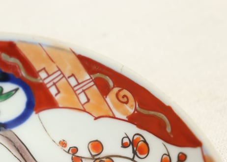 明治前期色絵牡丹と梅図6寸皿②窯傷