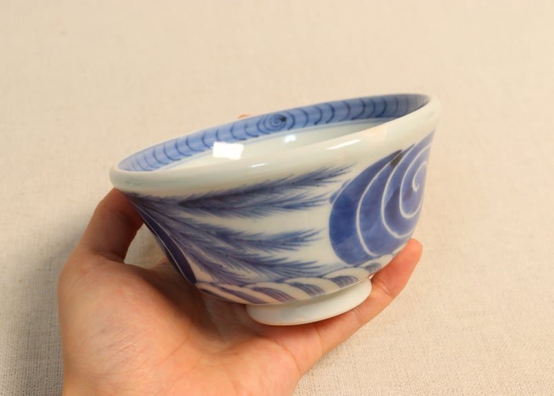 江戸後期染付柳と渦巻図飯茶碗① | 吉祥寺PukuPuku