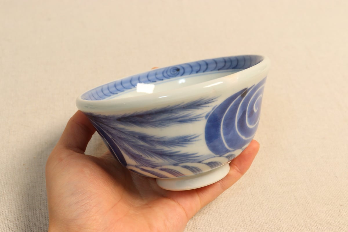江戸後期染付柳と渦巻図飯茶碗① | 吉祥寺PukuPuku