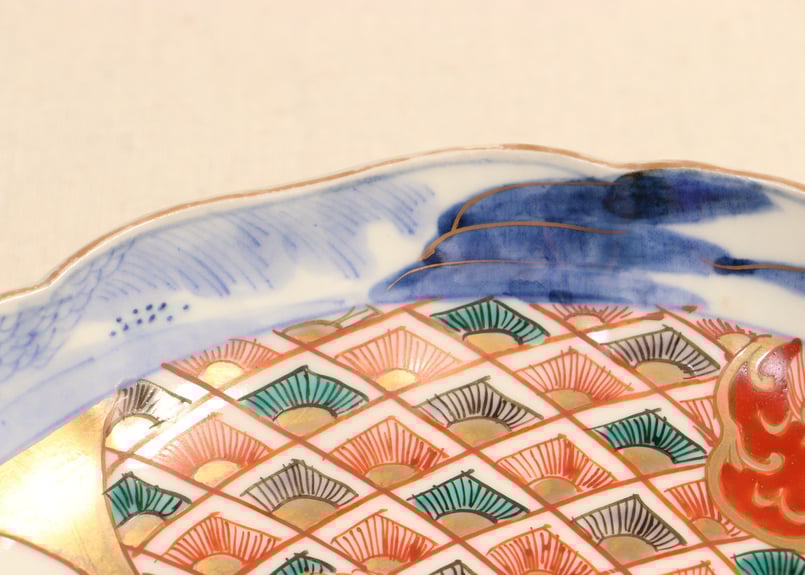 明治前期色絵柴垣に梅と龍図通り物7寸皿 | 吉祥寺PukuPuku