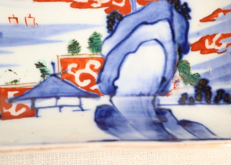 明治前期色絵山水図長角皿② 釉剥げ