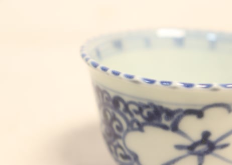 明治前期染付三方に菱花図向付