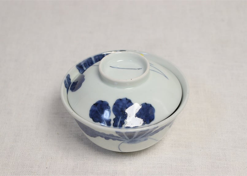 江户初期 染附 牡丹茶椀　92 江戸後期染付大根図蓋茶碗5客組 内1客ノミホツ | 吉祥寺PukuPuku