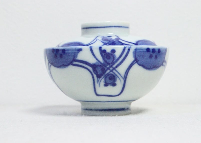 大正～昭和戦前染付四方に花図蓋茶椀 | 吉祥寺PukuPuku