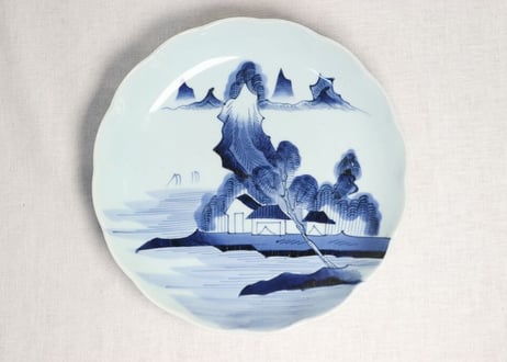 江戸幕末染付山水図尺皿