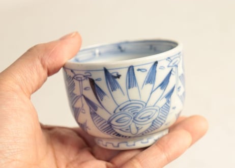 江戸幕末線描き四方花図向付