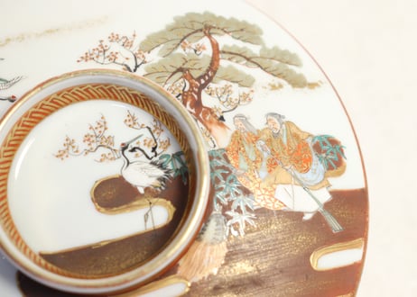 明治前期九谷焼色絵高砂図蒸茶碗