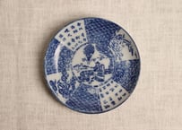 明治前期紙刷気球と洋装人物図小皿