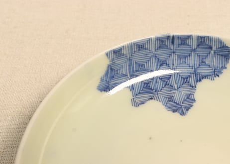 江戸幕末染付桐と幾何学文5寸皿