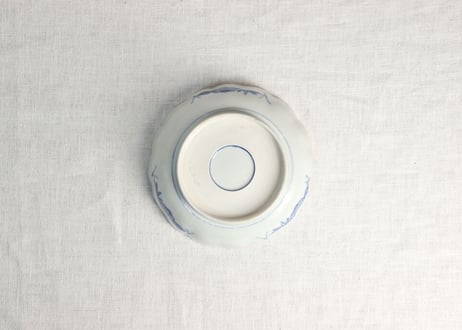 明治前期色絵春蘭に扇と菊図なます皿 ②ノミホツ