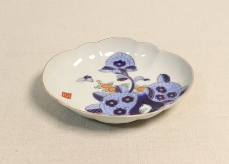 明治前期色絵紫陽花図木瓜型皿