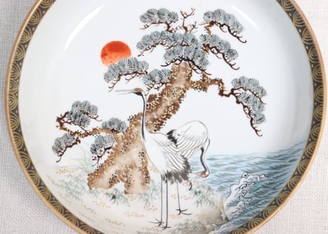 明治前期九谷焼色絵松鶴図通り物なます皿②甘手