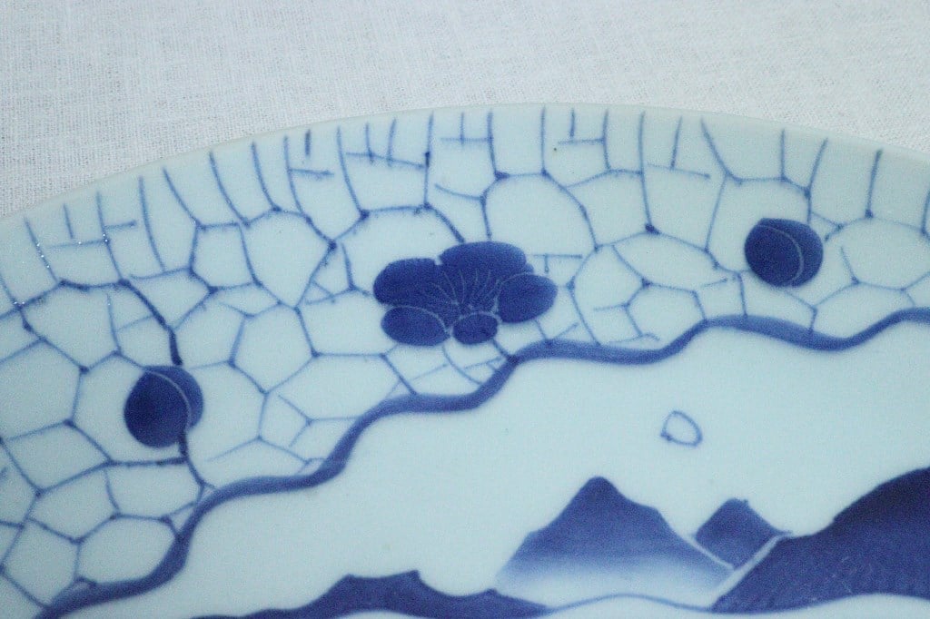 江戸幕末染付梅花氷裂に山水図尺1寸皿 | 吉祥寺PukuPuku