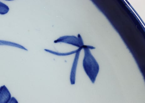 明治前期染付牡丹と蝶図尺皿 フリモノ