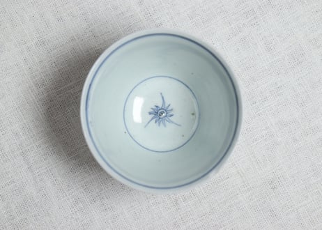 江戸後期染付枝垂桜図広東型猪口 小ホツ