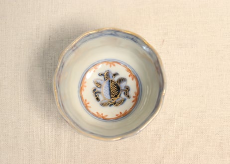明治前期色絵桃と鶴図通り物向付①