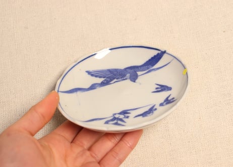 明治後期～大正銅判鷹と雀図小皿② ノミホツ