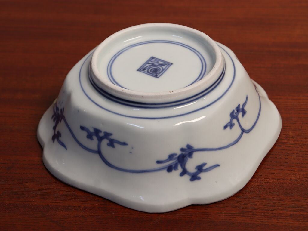 染付花唐草角福渦福藍柿右衛門隅入江戸骨董アンティーク長皿角皿金継ぎ用