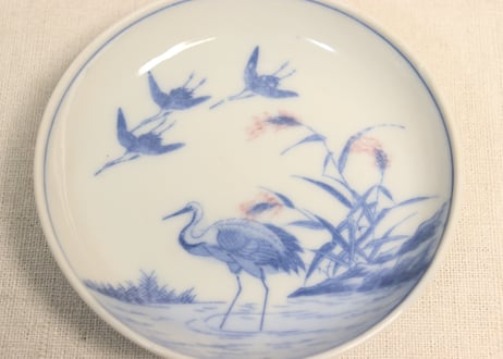 明治後期～大正銅判芦と鶴図小皿