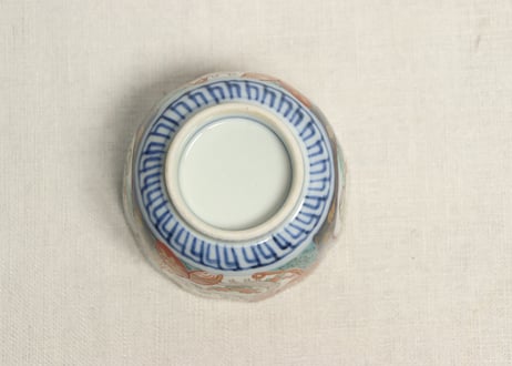 明治前期色絵梅と山水図向付②釉剥げ