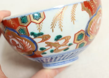 明治前期色絵柳に鮎図蓋茶碗①