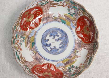 明治前期色絵松竹梅に鶴亀図通り物大なます皿①